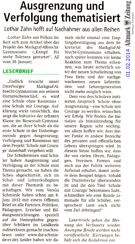 01.02.2014 az schmiede e.V.  leserbrief gymn obg