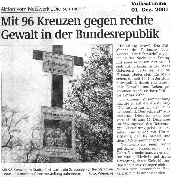 01.12.2001 vs Gedenkkreuze f Opfer rechter Gewalt Die Schmiede e.V.