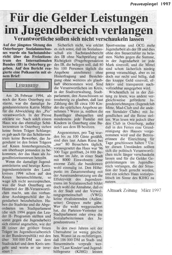 03 1997 az Leserbrief Schmiede e.V. Jugendbereich