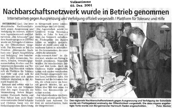 03.12.2001 vs nachbarschaftsnetz wurde in betrieb genommen Schmiede e.V.