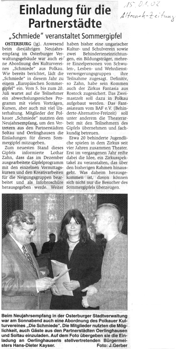 15.01.2002 az einladung partnerstaedte Die Schmiede e.V.