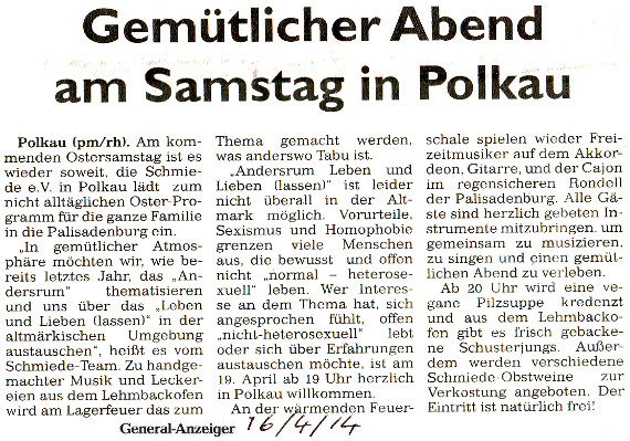 16.04.2014 general Gemuetlicher Abend Schmiede e.V.