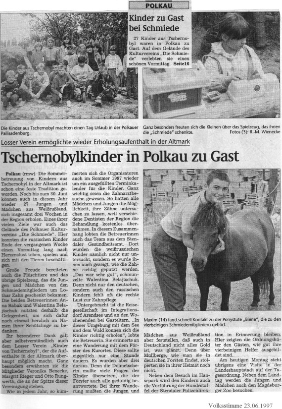 23.06.1997 vs Kinder aus Tschernobyl machen Urlaub bei Schmiede e.V.