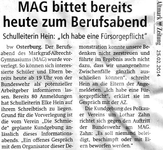 25.02.2014 az MAG bittet schon heute zum Berufswahlabend