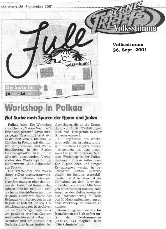 26.09.2001 vs ankuendigung workshop gegen ausgrenzung u verfolgung